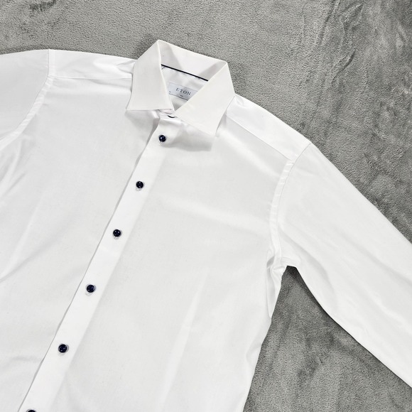 Eton Shirt Mens 16.5 42 White Slim Fit Dress Long Sleeve 100% Cotton Solid - Picture 6 of 13